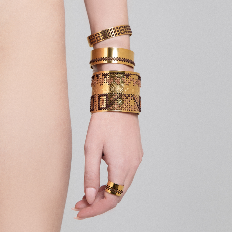 BRACCIALE ALTO INCISO ORO - Bicolore Quadrato