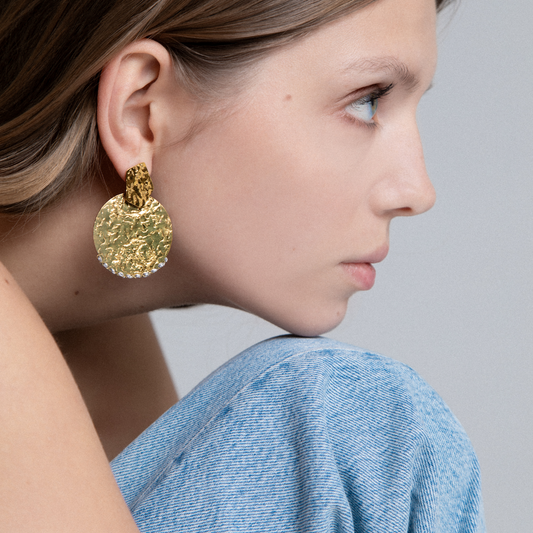 18K GOLD ROUND DANGLING EARRINGS - Lurex