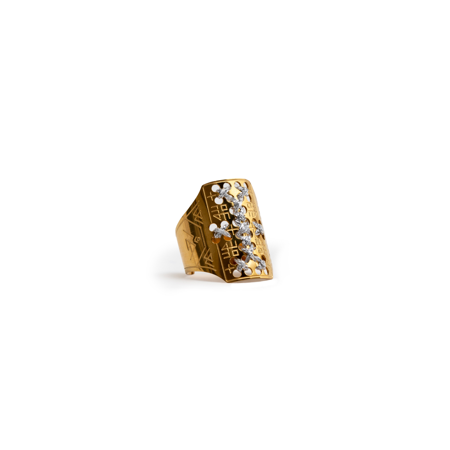 HIGH RING IN 18K GOLD - Lurex Crosses