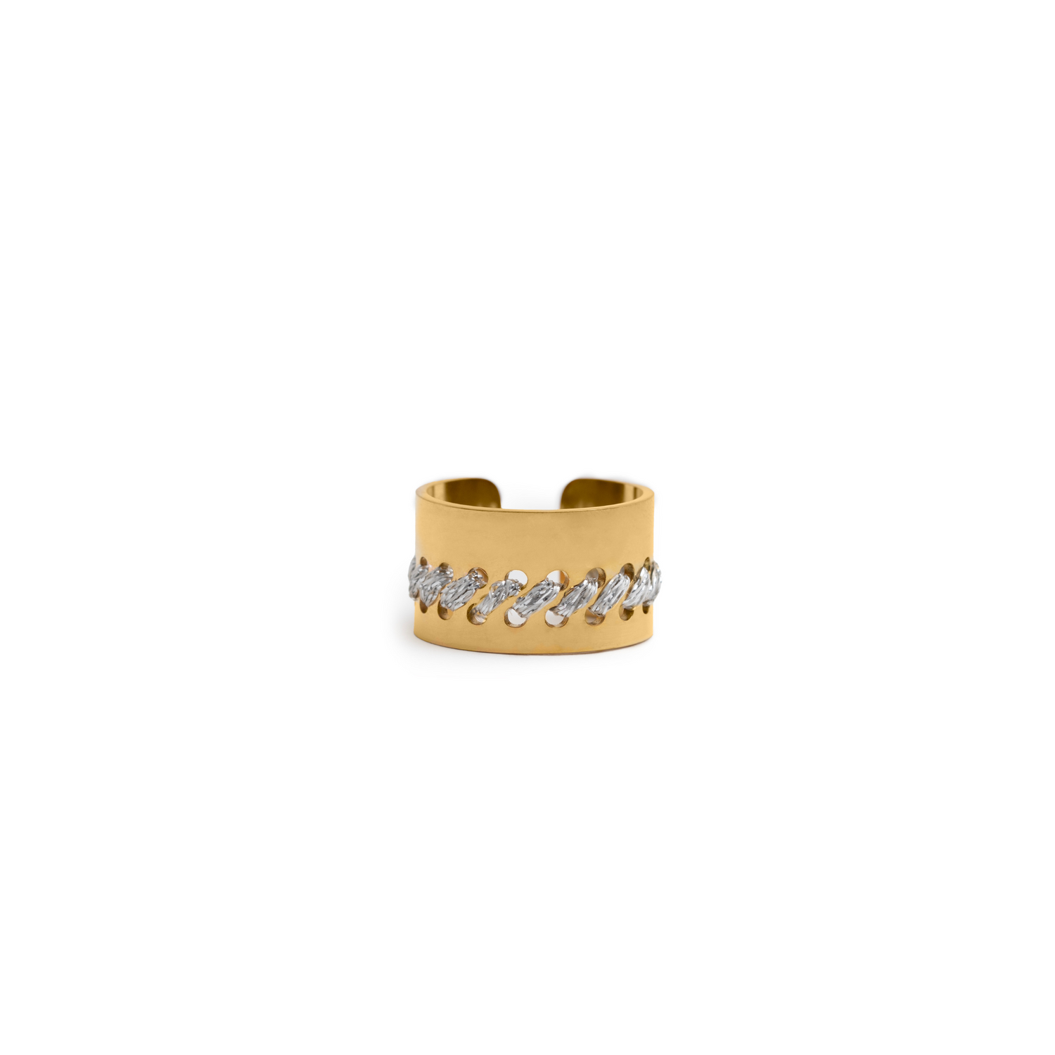 ANELLO A FASCIA IN ORO 18K - Diagonali Lurex