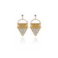 18K GOLD TRIANGULAR DANGLING EARRINGS - Crosses