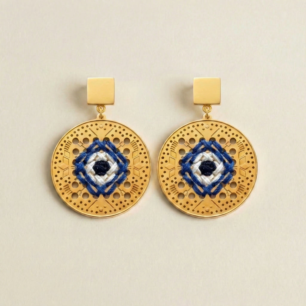 18K GOLD ROUND DANGLE EARRINGS
