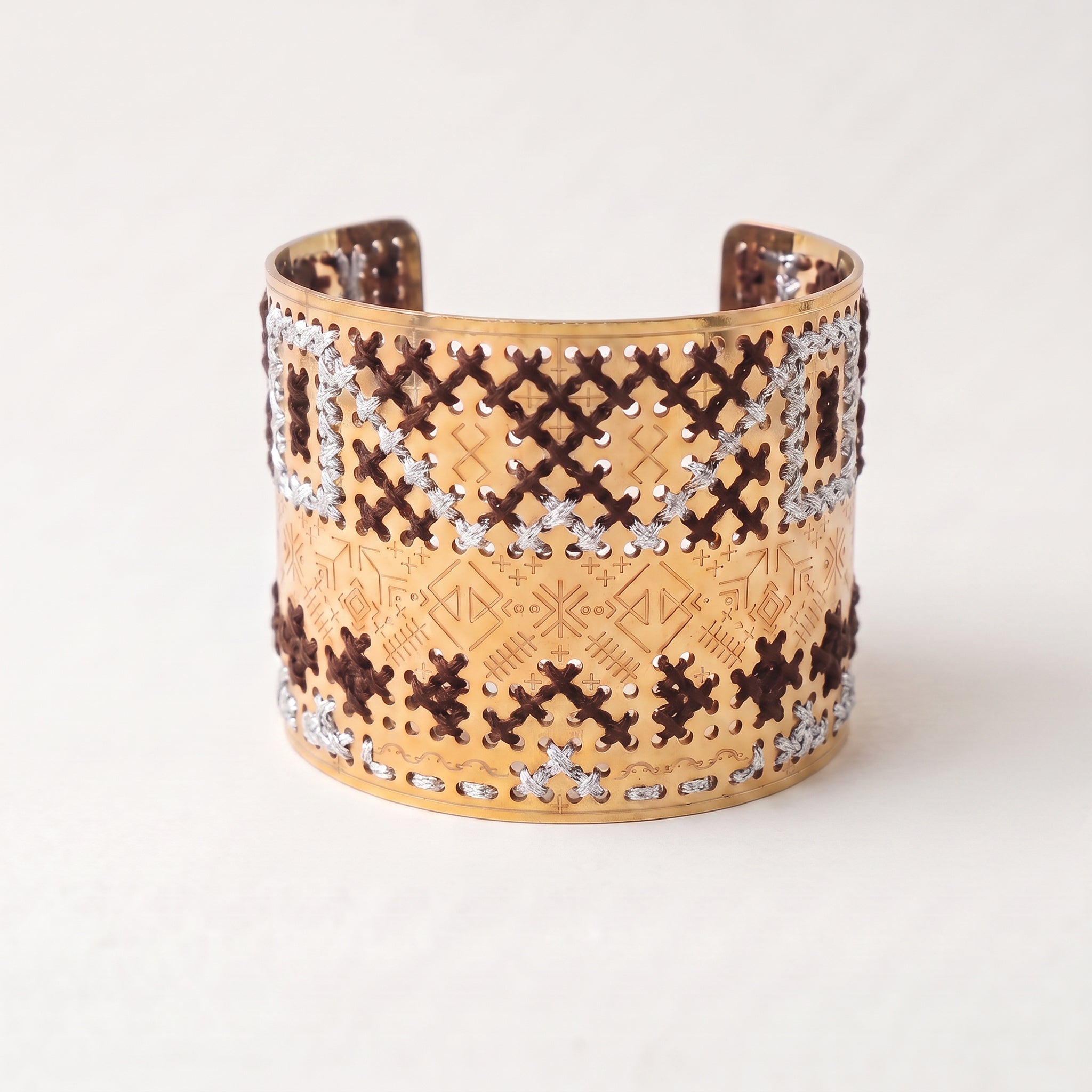 ENGRAVED HIGH GOLD BRACELET - Two-tone Square
