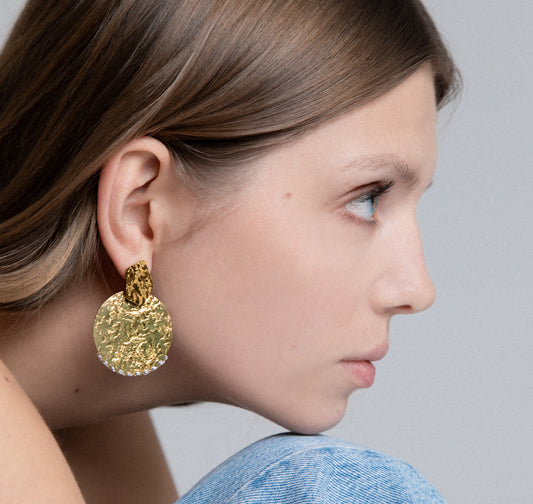 18K GOLD ROUND DANGLE EARRINGS