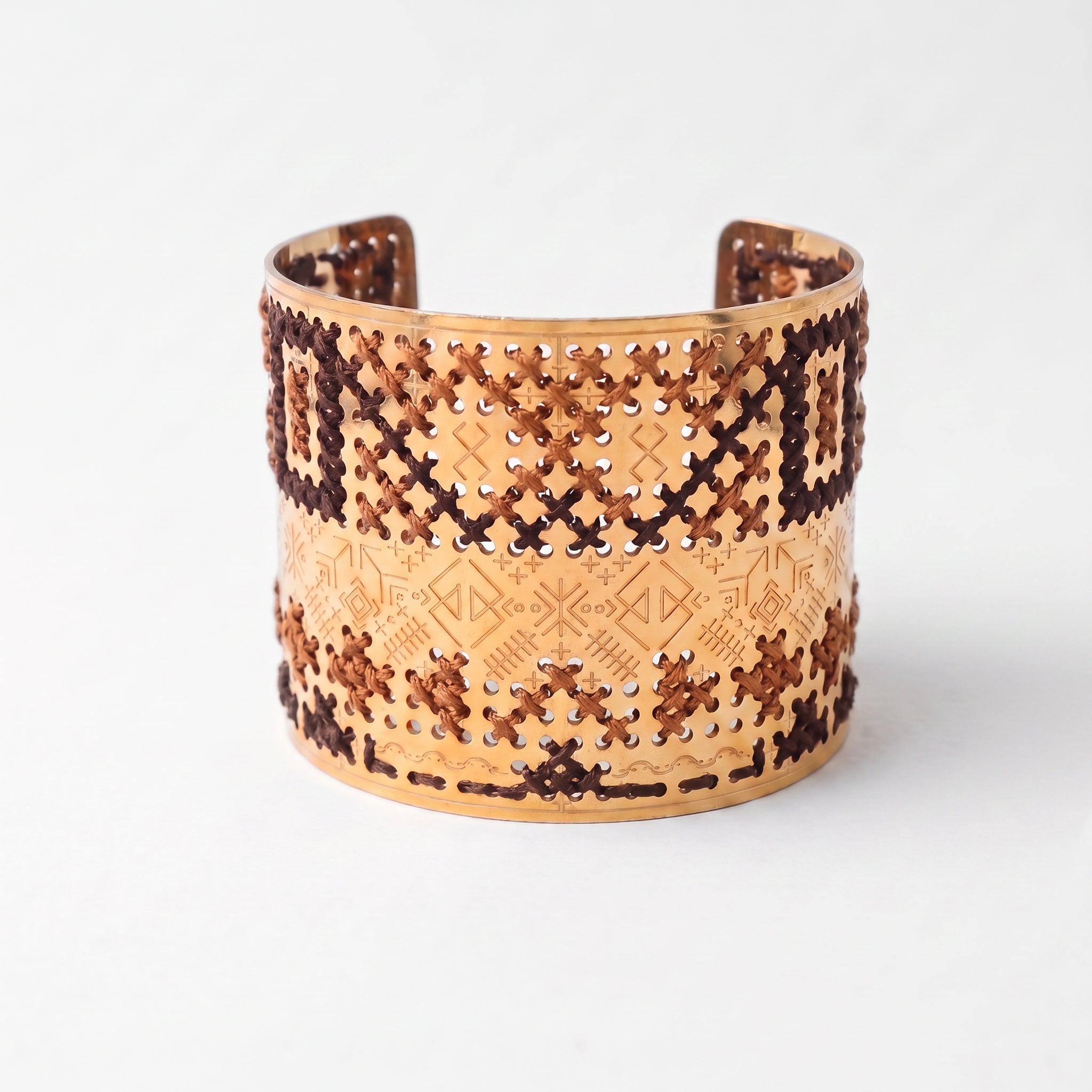 ENGRAVED HIGH GOLD BRACELET - Two-tone Square