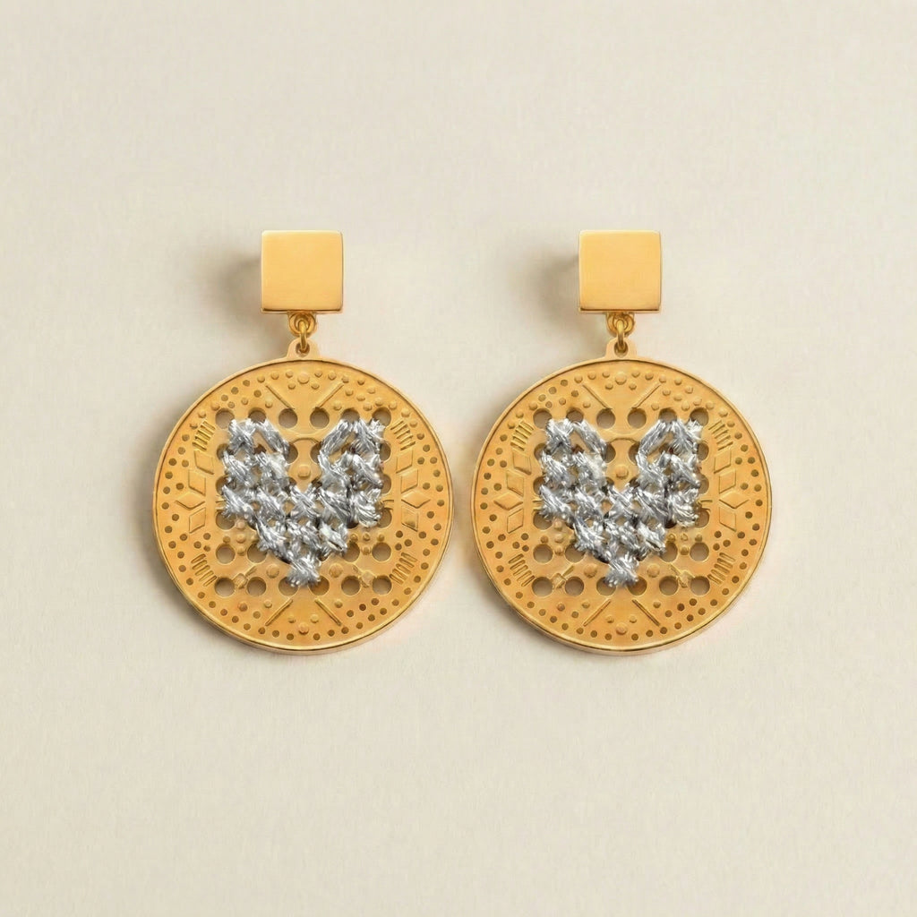 18K GOLD ROUND DANGLE EARRINGS