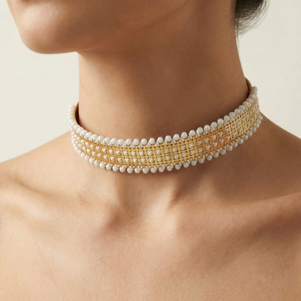 CHOKER RIGIDO CON PERLINE ORO - Croci