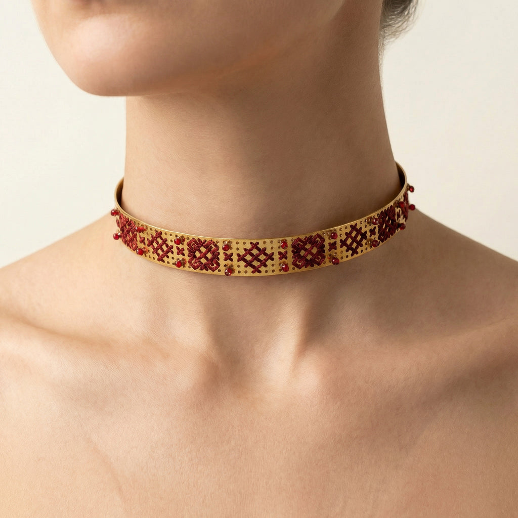 CHOKER RIGIDO CON PERLINE ORO - Floreale