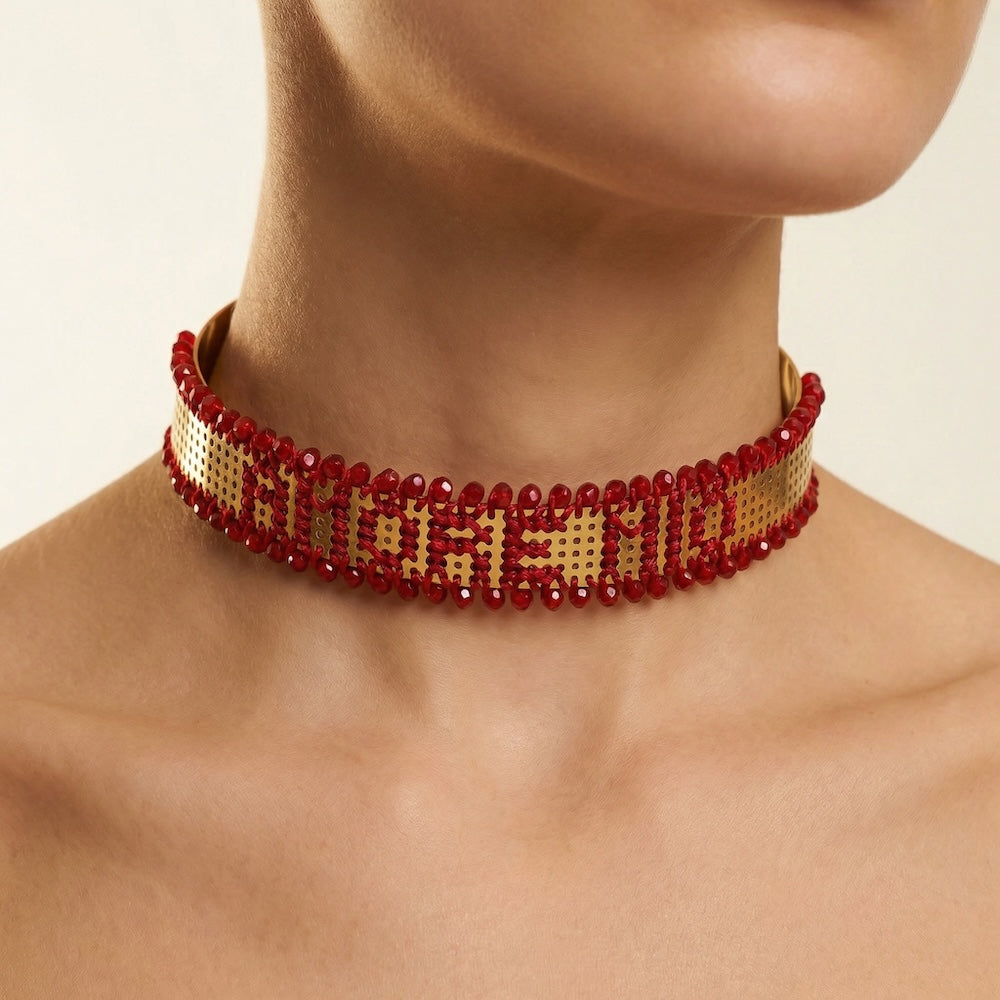 CHOKER RIGIDO CON PERLINE ORO - Personalizzabile