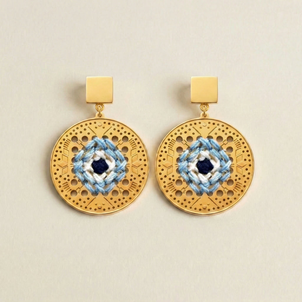 18K GOLD ROUND DANGLE EARRINGS